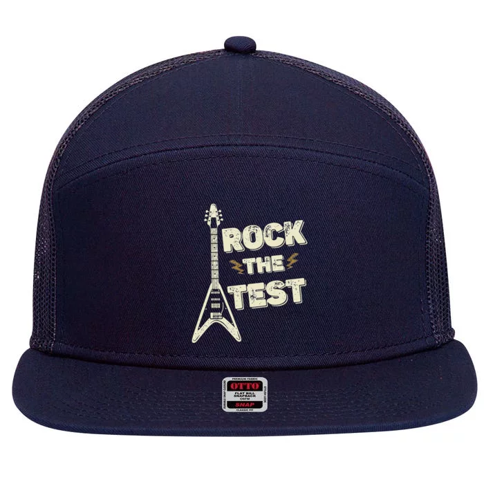 Rock The Test Guitar Testing Day Teacher Test Day Teacher 7 Panel Mesh Trucker Snapback Hat