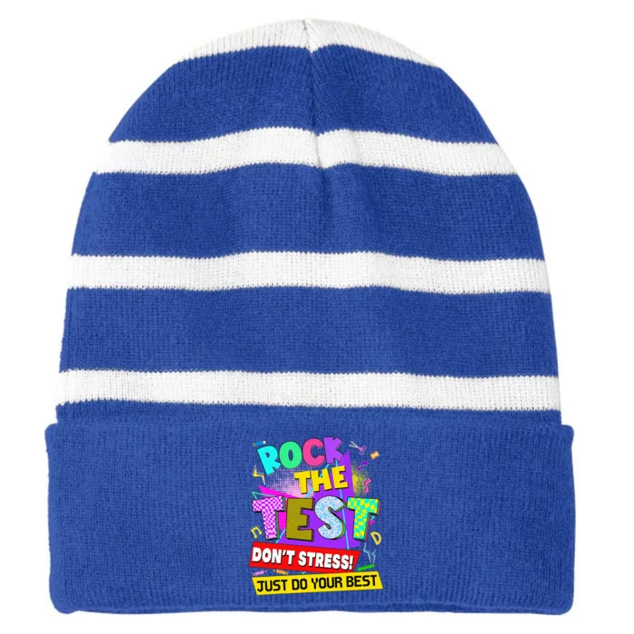 Rock The Test Dont Stress Testing Day Striped Beanie with Solid Band