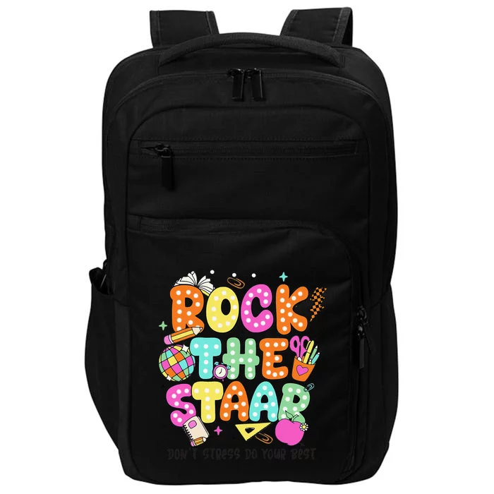 Rock The Test Staar Day Teacher Motivational Testing Day Impact Tech Backpack