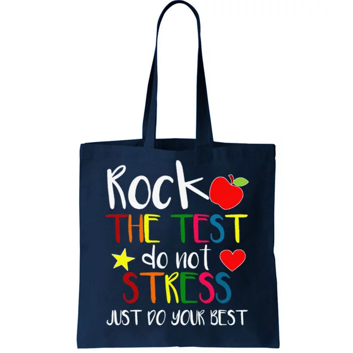 Rock The Test Teacher Test Day Testing Day Funny Teacher Tote Bag