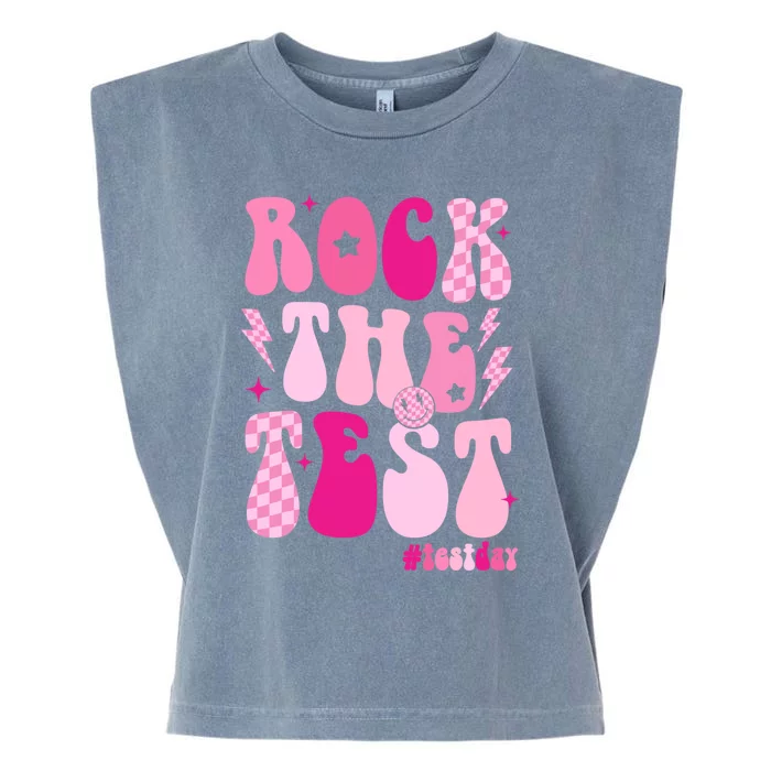 Rock The Test Testing Day Retro Motivational Teacher Student Garment-Dyed Women's Muscle Tee