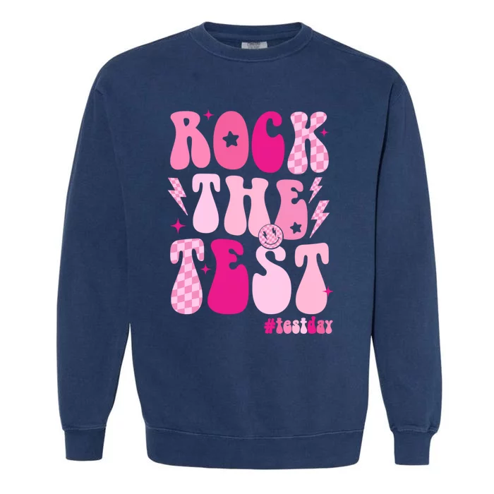 Rock The Test Testing Day Retro Motivational Teacher Student Garment-Dyed Sweatshirt