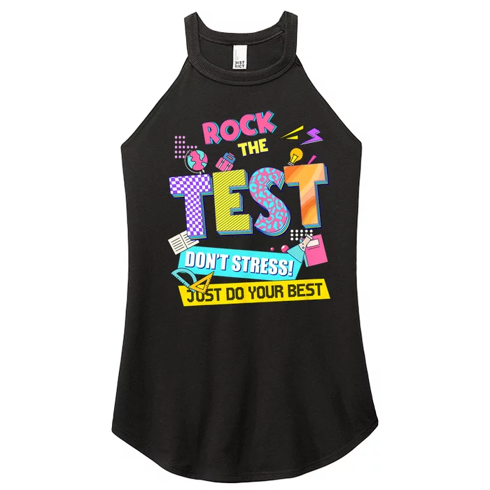 Rock The Test Dont Stress Testing Day Teachers Students Women’s Perfect Tri Rocker Tank