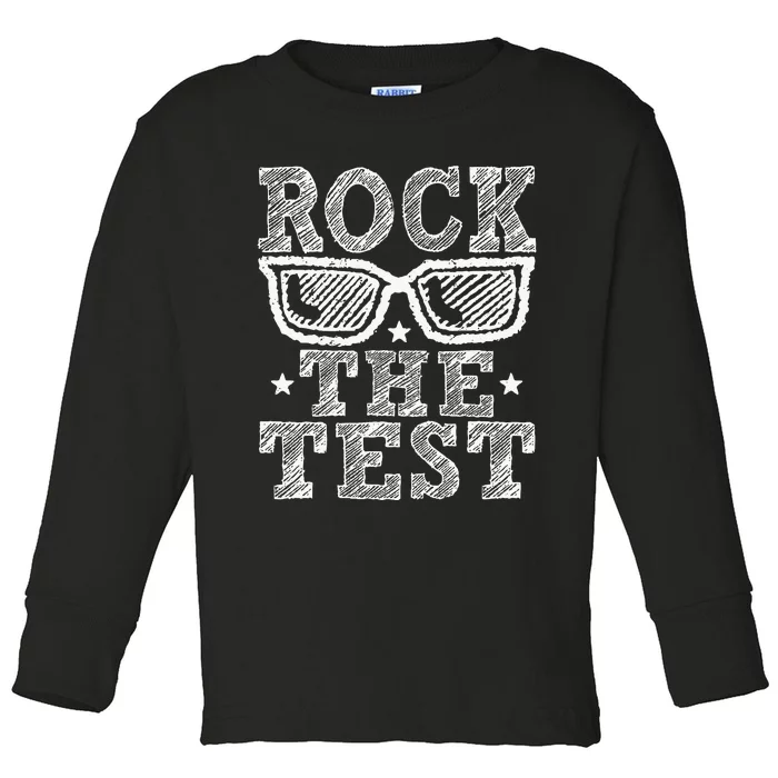 Rock The Test Testing Day Retro Motivational Teacher Toddler Long Sleeve Shirt