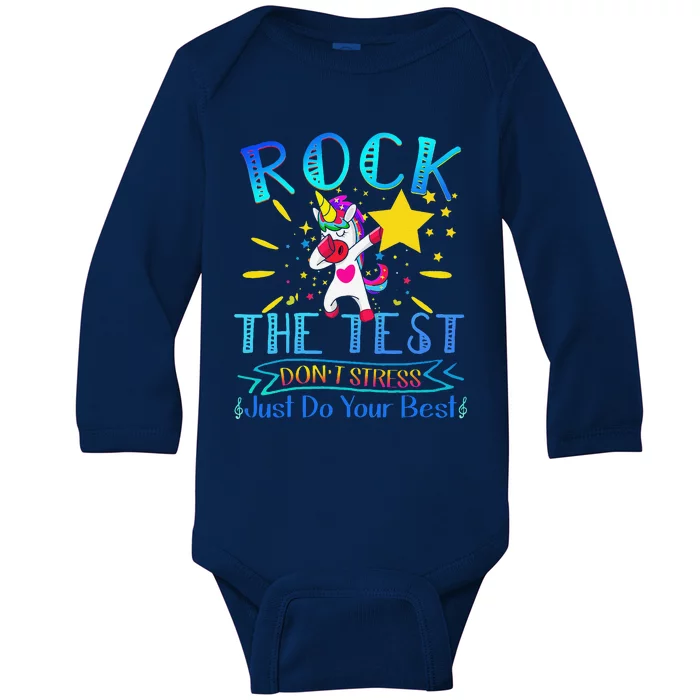 Rock The Test Teacher Test Day Testing Day Funny Teacher Baby Long Sleeve Bodysuit