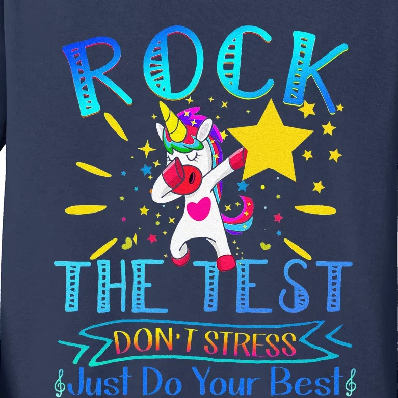 Rock The Test Teacher Test Day Testing Day Funny Teacher Kids Long Sleeve Shirt