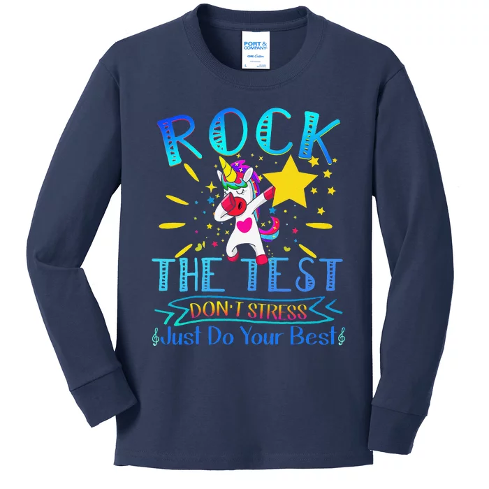 Rock The Test Teacher Test Day Testing Day Funny Teacher Kids Long Sleeve Shirt