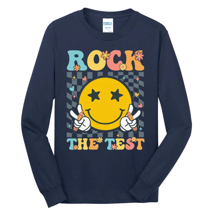 Rock The Test Testing Day Retro Groovy Teacher Student Tall Long Sleeve T-Shirt