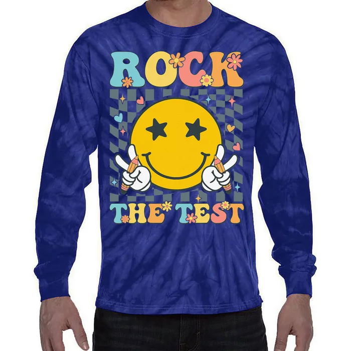 Rock The Test Testing Day Retro Groovy Teacher Student Tie-Dye Long Sleeve Shirt