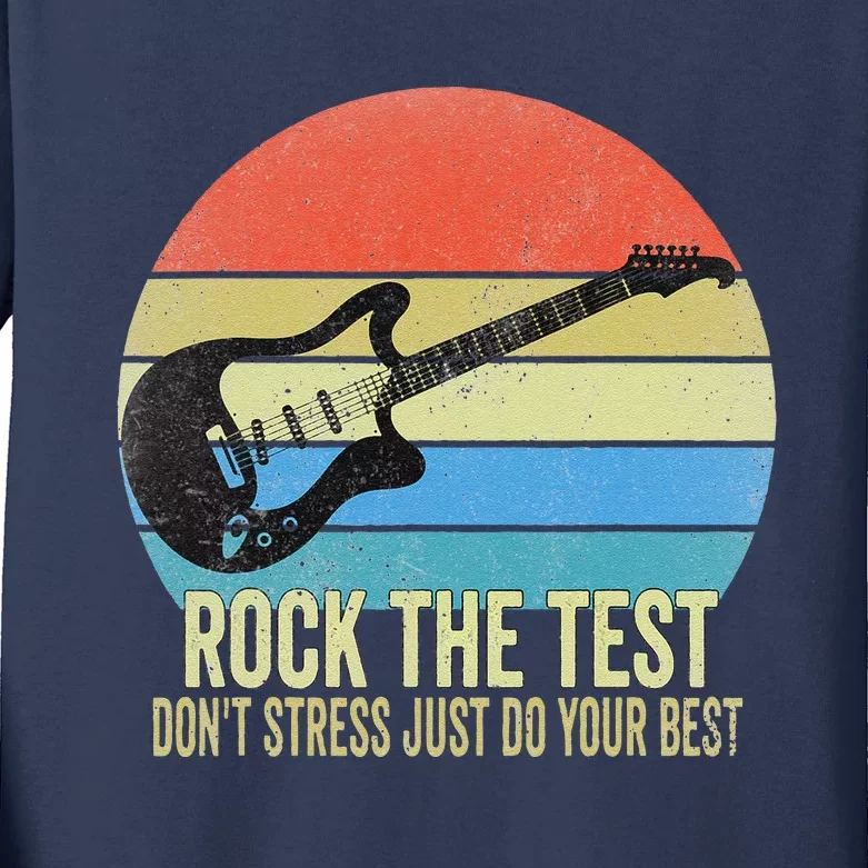 Rock The Test Dont Stress Test Day Funny Testing Day Teacher Kids Long Sleeve Shirt