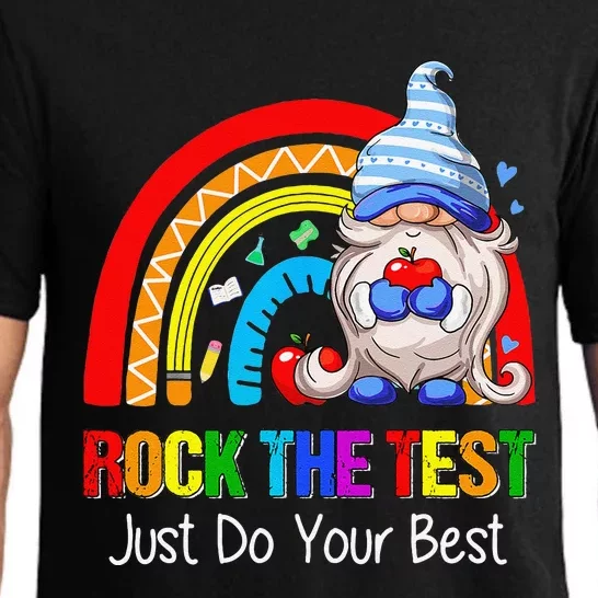 Rock The Test Funny Teacher Testing Day Rainbow Gnomes Pajama Set