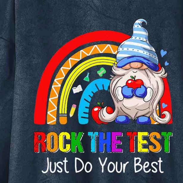 Rock The Test Funny Teacher Testing Day Rainbow Gnomes Hooded Wearable Blanket