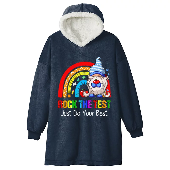 Rock The Test Funny Teacher Testing Day Rainbow Gnomes Hooded Wearable Blanket