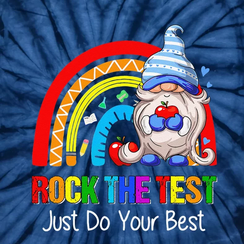 Rock The Test Funny Teacher Testing Day Rainbow Gnomes Tie-Dye T-Shirt