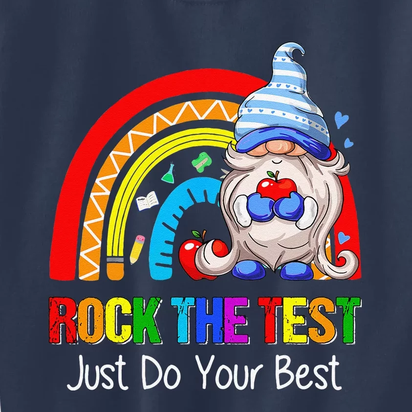 Rock The Test Funny Teacher Testing Day Rainbow Gnomes Kids Sweatshirt