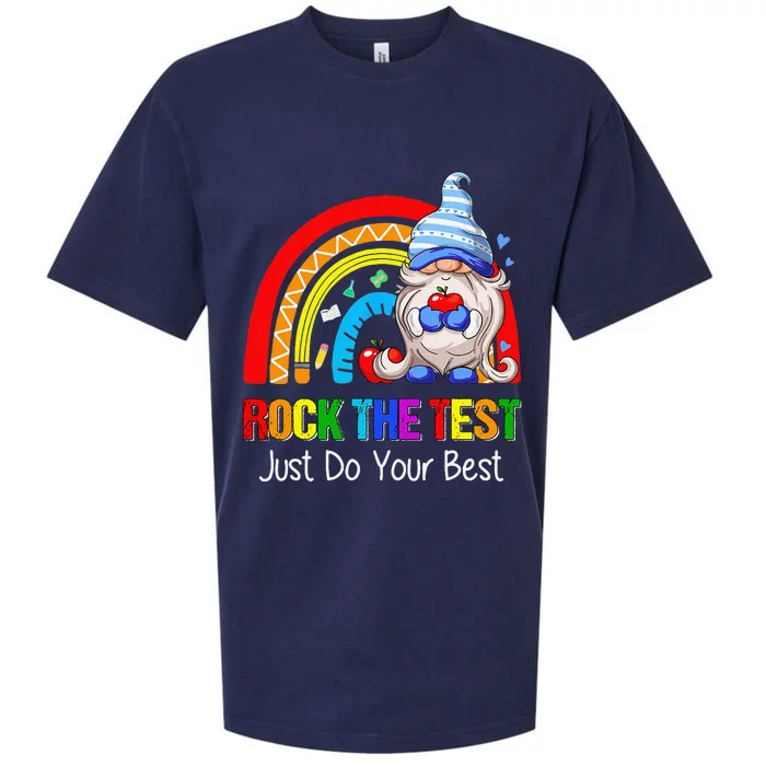 Rock The Test Funny Teacher Testing Day Rainbow Gnomes Sueded Cloud Jersey T-Shirt