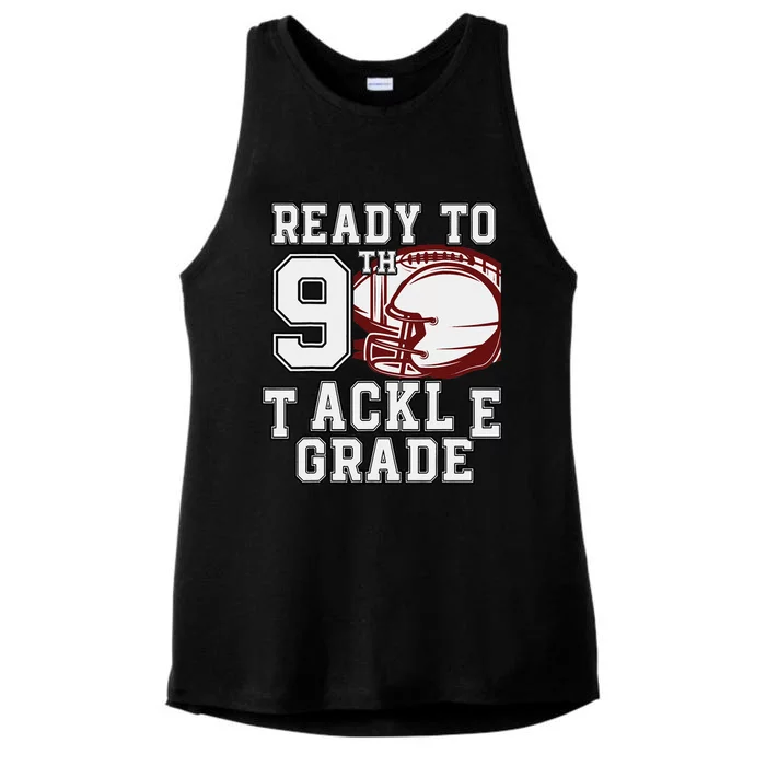 Ready To Tackle 9th Grade Back To School Football Colorful Ladies Tri-Blend Wicking Tank