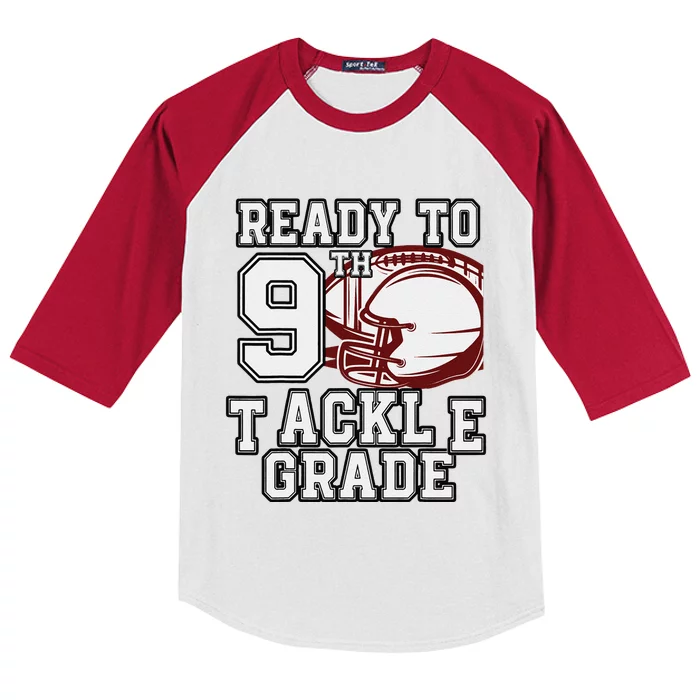 Ready To Tackle 9th Grade Back To School Football Colorful Kids Colorblock Raglan Jersey