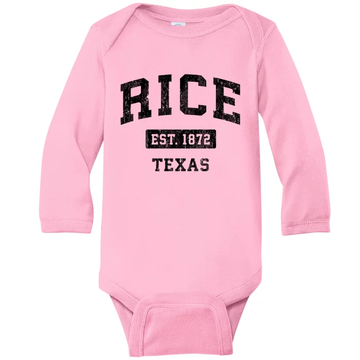 Rice Texas Tx Vintage Sports Established Baby Long Sleeve Bodysuit