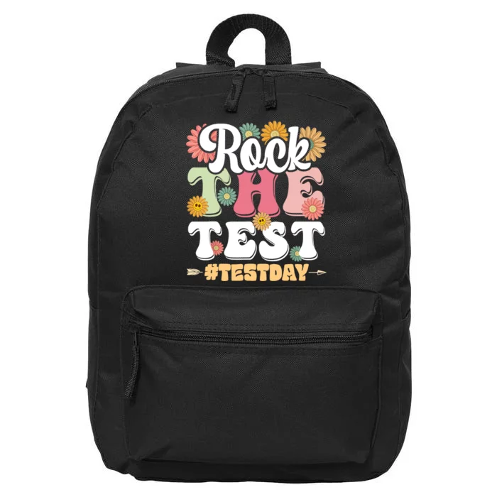 Rock The Test Testing Day Groovy Motivational Teacher 16 in Basic Backpack