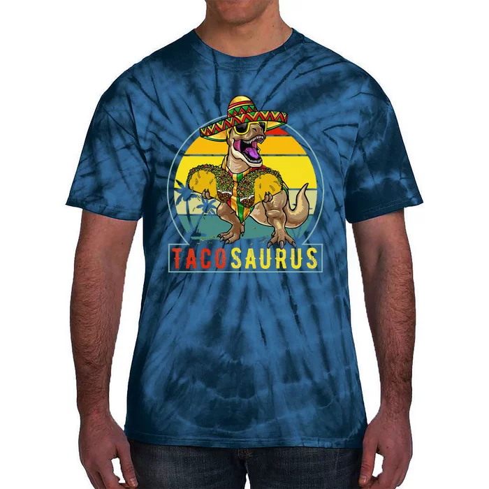 Retro Tacosaurus Taco Dinosaur T Rex Funny Cinco De Mayo Tie-Dye T-Shirt