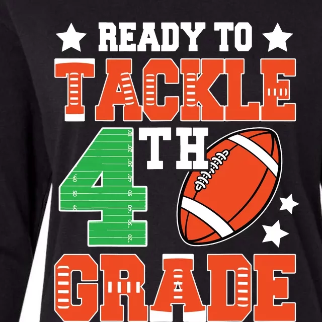 Ready To Tackle Fourth Grade Back To School Football Womens Cotton Relaxed Long Sleeve T-Shirt