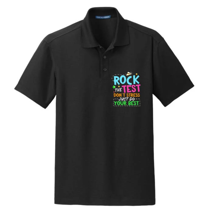 Rock The Test Don't Stress Just Do Your Best Teacher Dry Zone Grid Performance Polo