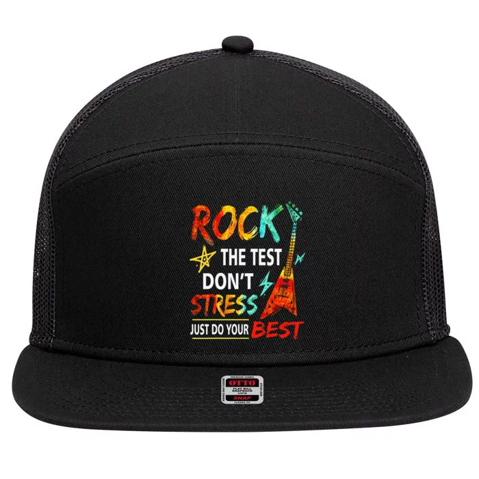 Rock The Test DonT Stress Do Your Best Gitar Art 7 Panel Mesh Trucker Snapback Hat