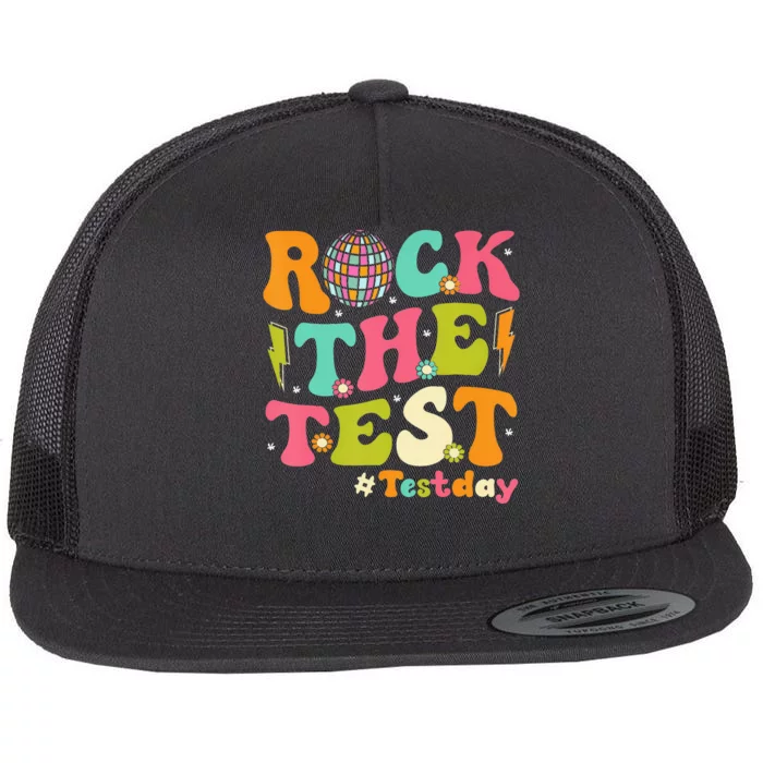 Rock The Test Testing Day Retro Motivational Flat Bill Trucker Hat