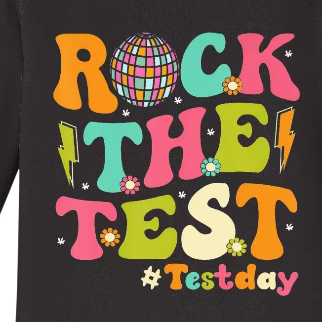 Rock The Test Testing Day Retro Motivational Baby Long Sleeve Bodysuit