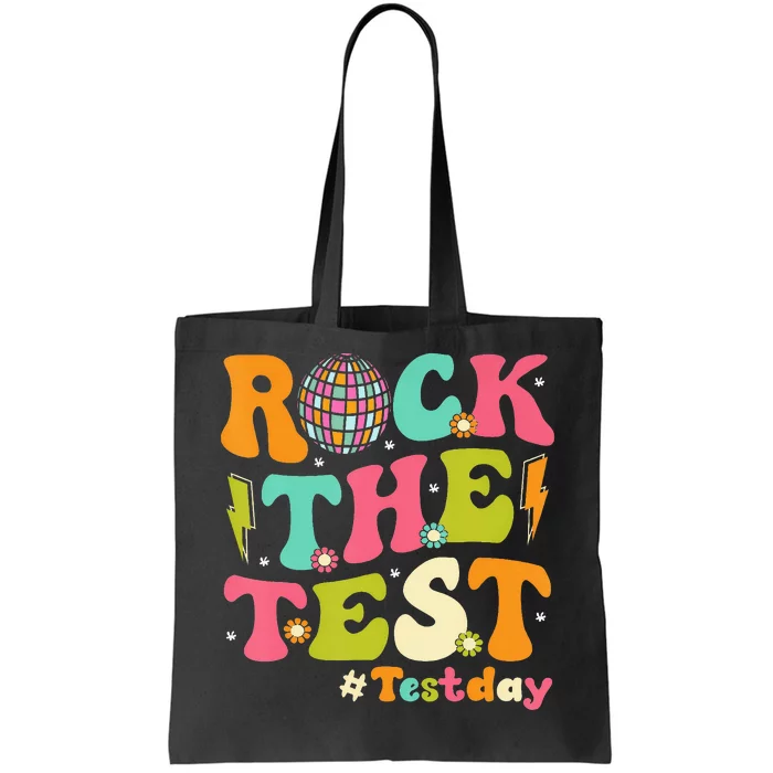 Rock The Test Testing Day Retro Motivational Tote Bag