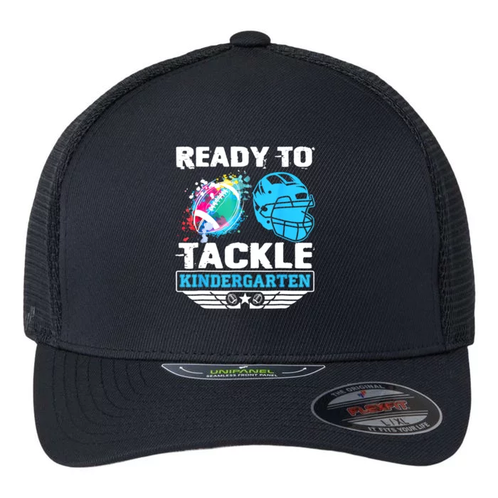 Ready To Tackle Kindergarten Football Back To School Boy Flexfit Unipanel Trucker Cap