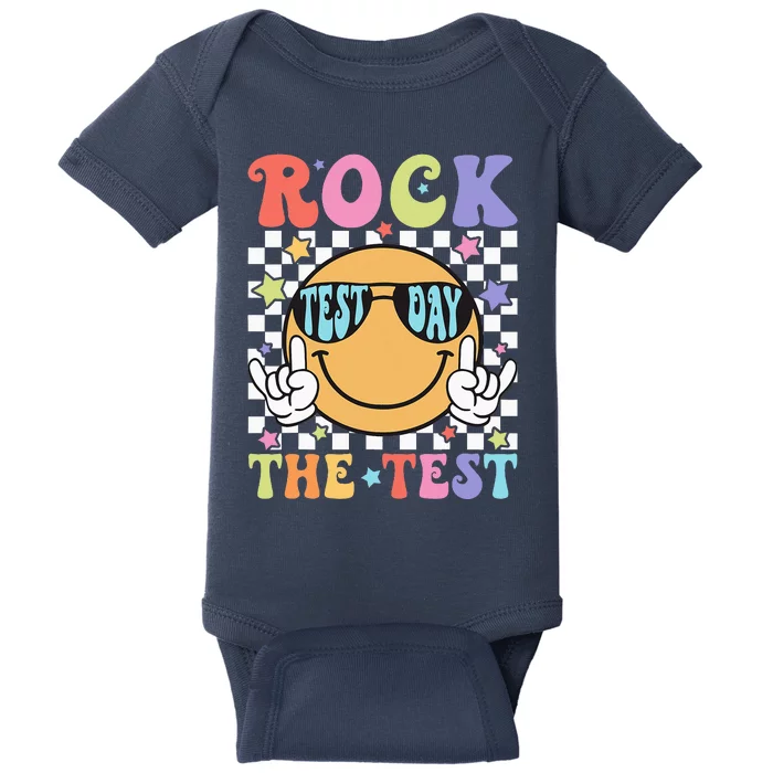 Rock The Test Testing Day Retro Motivational Teacher Student Baby Bodysuit