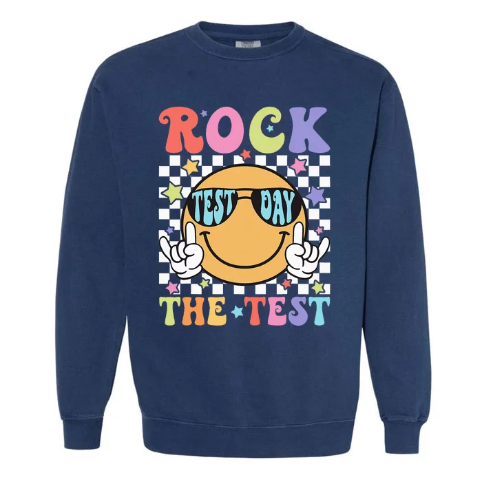 Rock The Test Testing Day Retro Motivational Teacher Student Garment-Dyed Sweatshirt