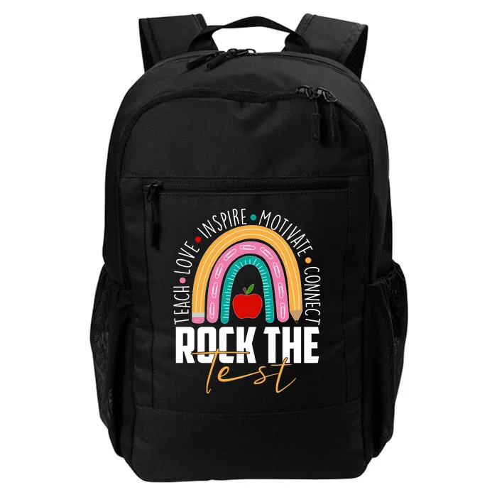 Rock The Test Teach Love Inspire Motivate Connect Daily Commute Backpack