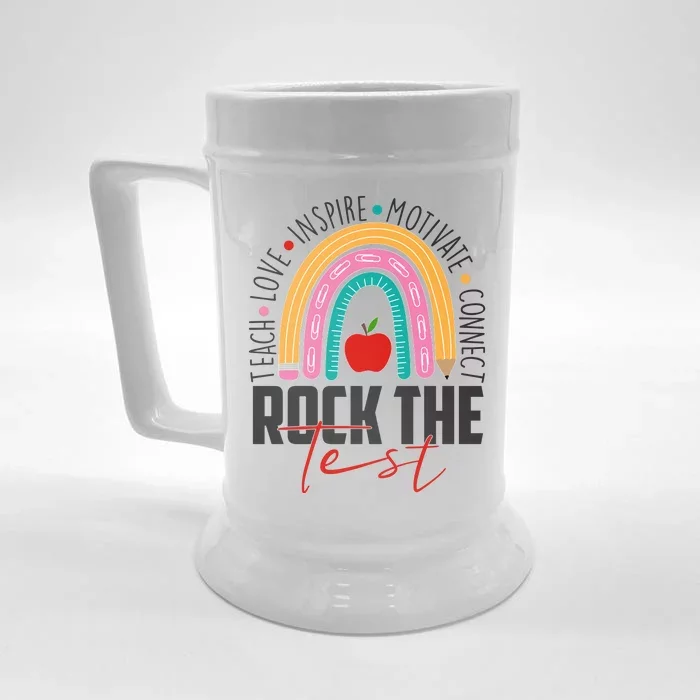 Rock The Test Teach Love Inspire Motivate Connect Front & Back Beer Stein