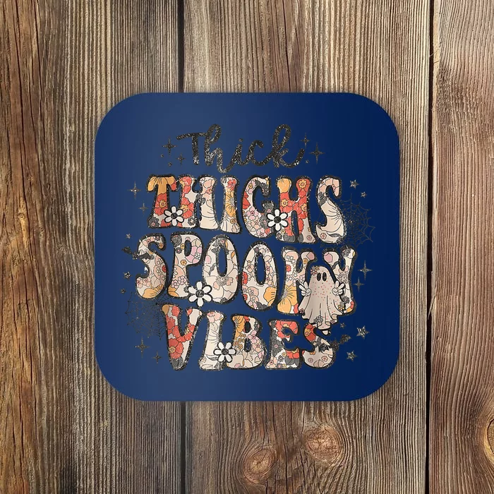 Retro Thick Thighs Spooky Vibes Halloween Floral Fall Vibes Coaster