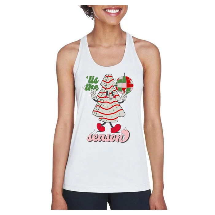 Retro Tis The Season Christmas Tree Cake Funny Xmas Costume Women's Racerback Tank