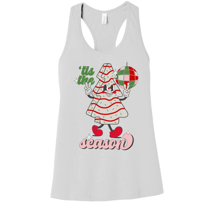 Retro Tis The Season Christmas Tree Cake Funny Xmas Costume Women's Racerback Tank