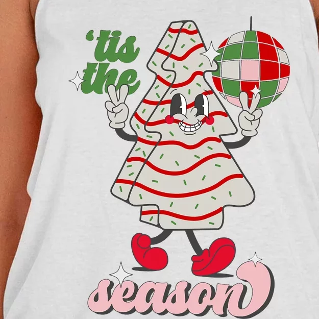 Retro Tis The Season Christmas Tree Cake Funny Xmas Costume Women's Knotted Racerback Tank