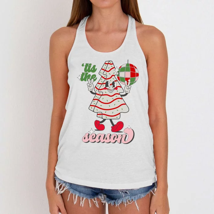 Retro Tis The Season Christmas Tree Cake Funny Xmas Costume Women's Knotted Racerback Tank