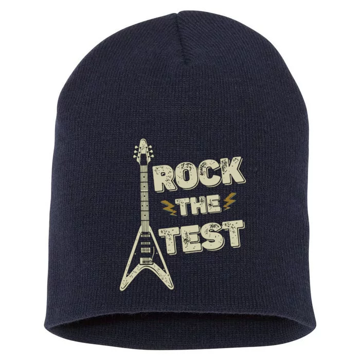 Rock The Test Guitar Teacher Test Day Testing Day Teacher Short Acrylic Beanie