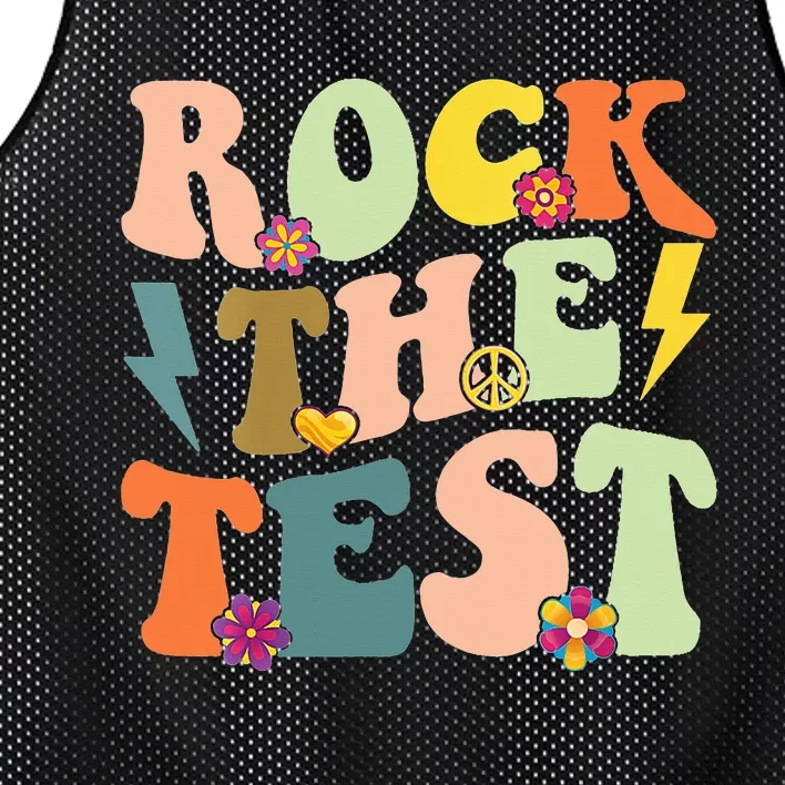 Rock The Test Groovy Design Funny Testing Day Teacher Mesh Reversible Basketball Jersey Tank