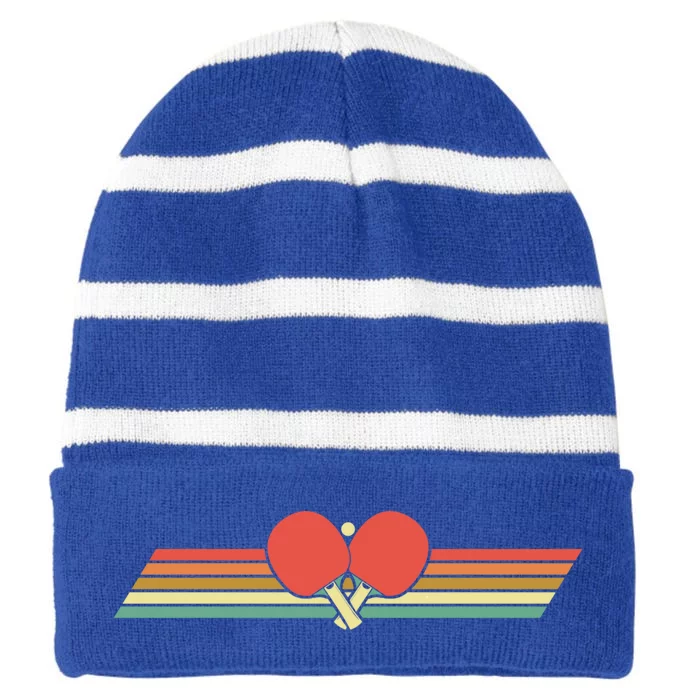 Retro Table Tennis Gift Vintage Ping Pong Gift Striped Beanie with Solid Band