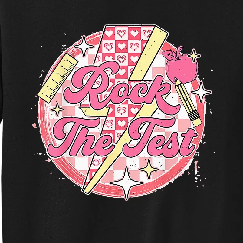 Rock The Test Teacher Student Funny Testing Day Checkered Sweatshirt