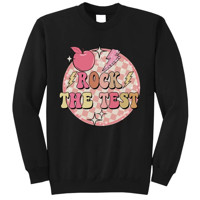 Rock The Test Teacher Student Funny Testing Day Checkered Tall Sweatshirt