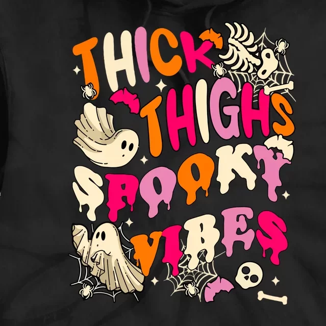 Retro Thick Thighs Spooky Vibe Groovy Witchy Halloween Costume Gift Tie Dye Hoodie