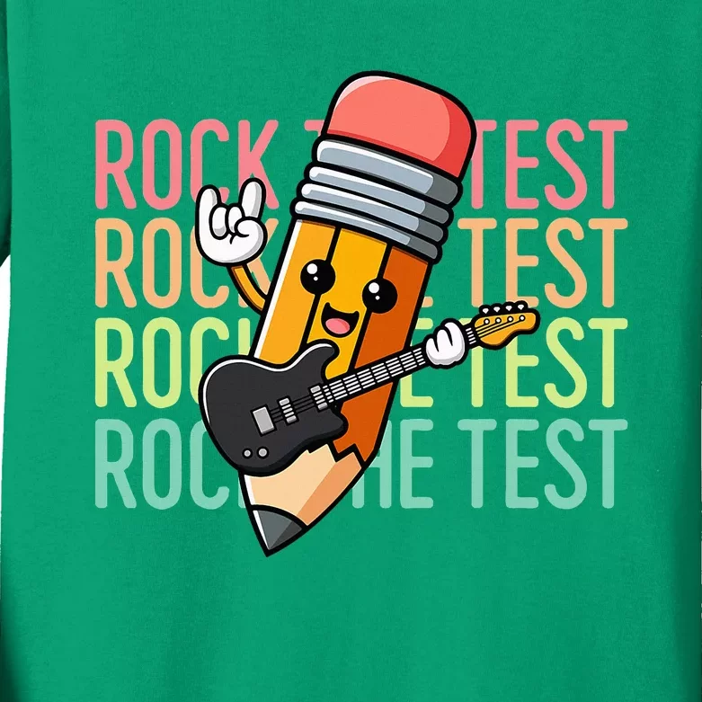 Rock The Test Day Teacher Testing Day Motivational Funny Kids Long Sleeve Shirt