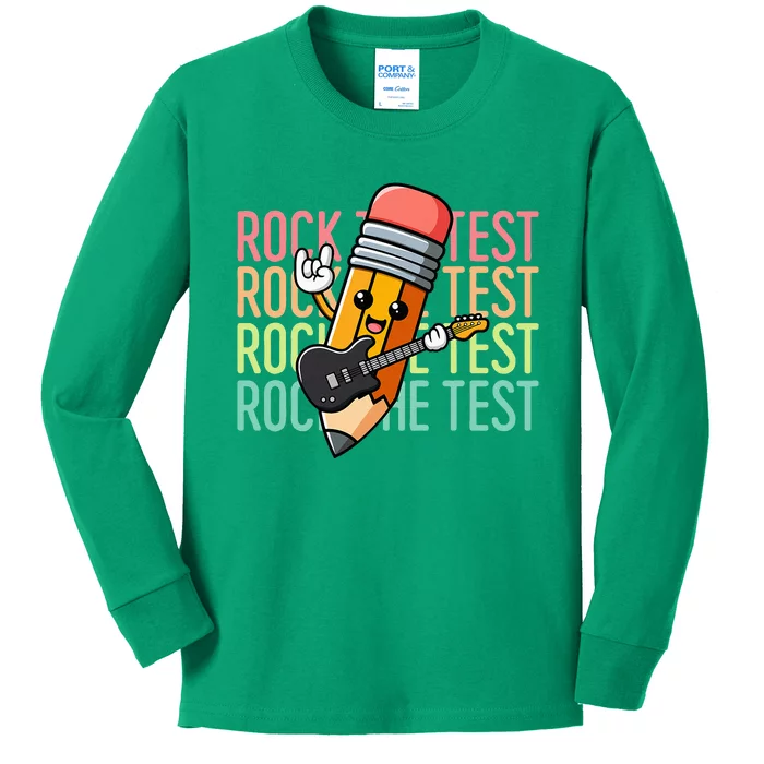 Rock The Test Day Teacher Testing Day Motivational Funny Kids Long Sleeve Shirt