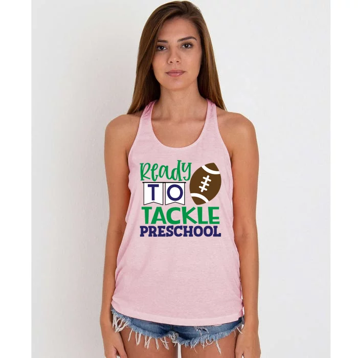 Ready To Tackle Football Theme Preschool Gift Women's Knotted Racerback Tank